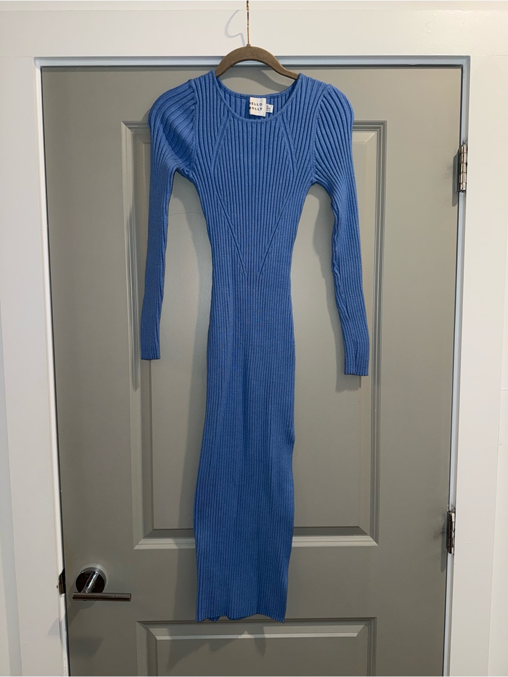 Hello Molly Long Ribbed Knit Dress in Blue